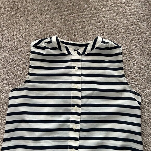 J. Crew Womens 0 Black And White Striped Sleeveless Button Up Blouse Tank Top - Picture 2 of 7